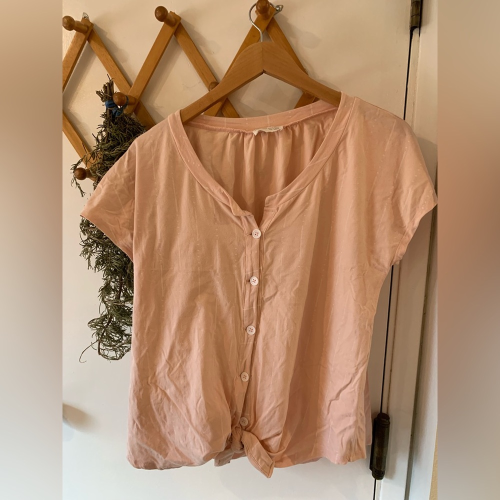 Elegantees Tie Front Button Up Tee